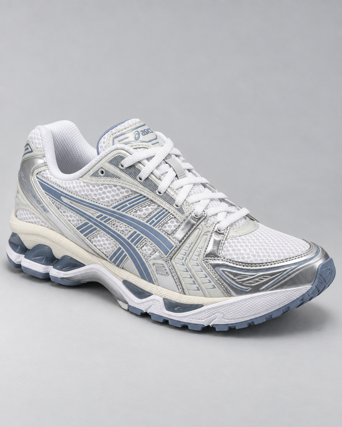 ASICS GEL-KAYANO 14 - White/Light Navy — studio product photo