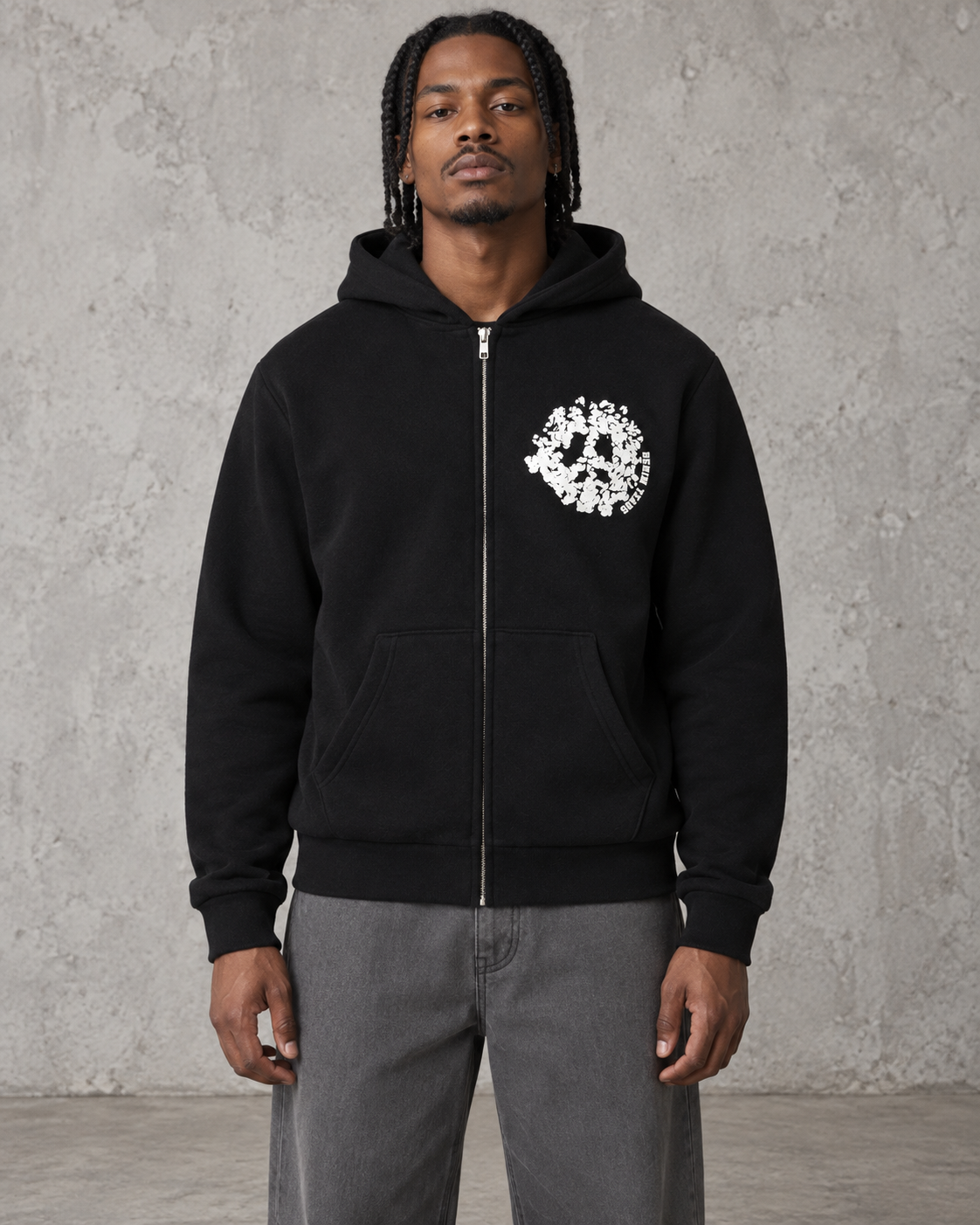 Denim Tears University Zip Hoodie - Black front view