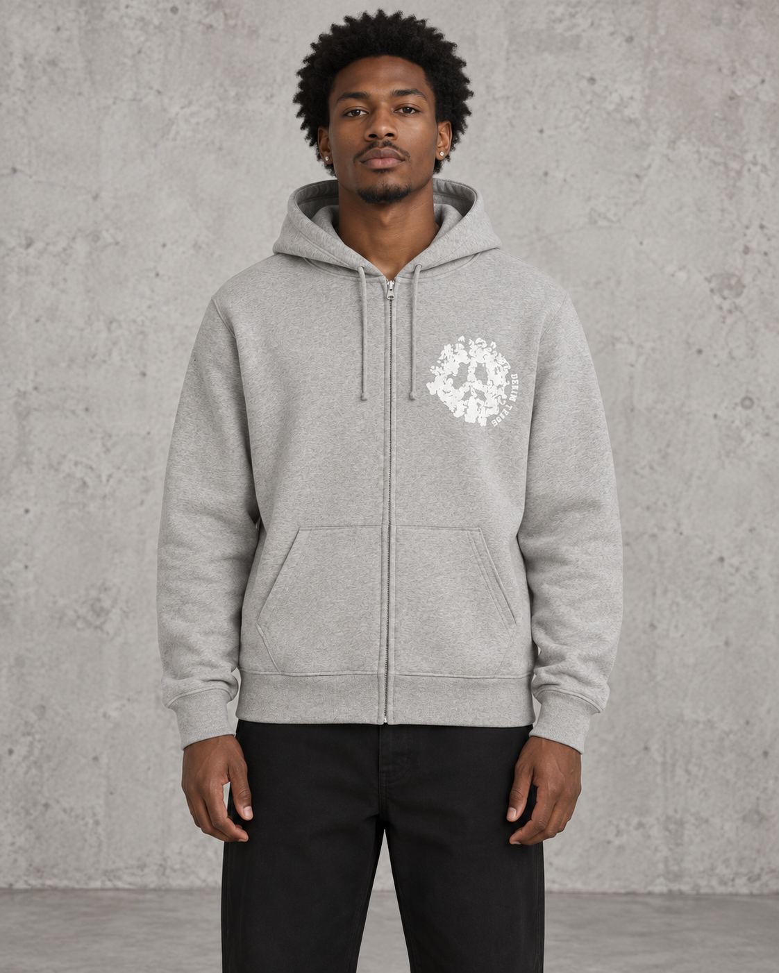 Denim Tears University Zip Hoodie - Grey front view