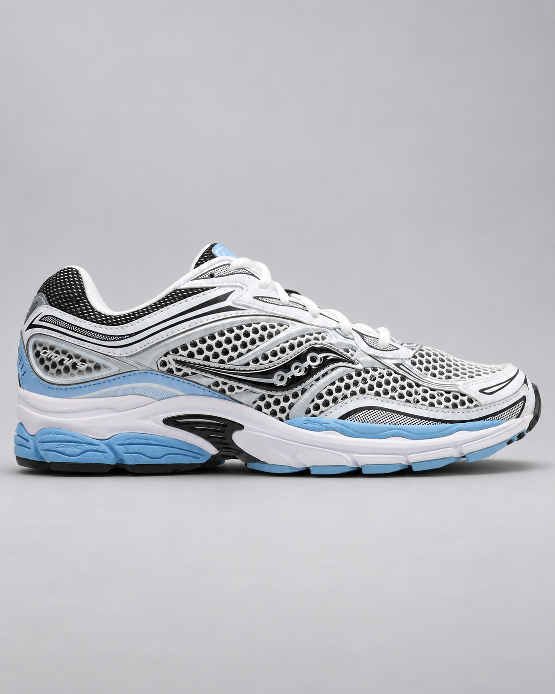 Saucony ProGrid Omni 9 Sky Blue/White (Blissful White), lateral view on a light grey studio background