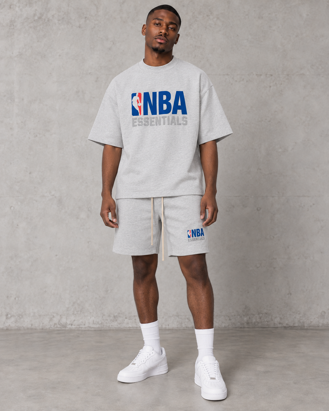 Fear of God Essentials NBA Short Set - Light Heather — model wearing the product