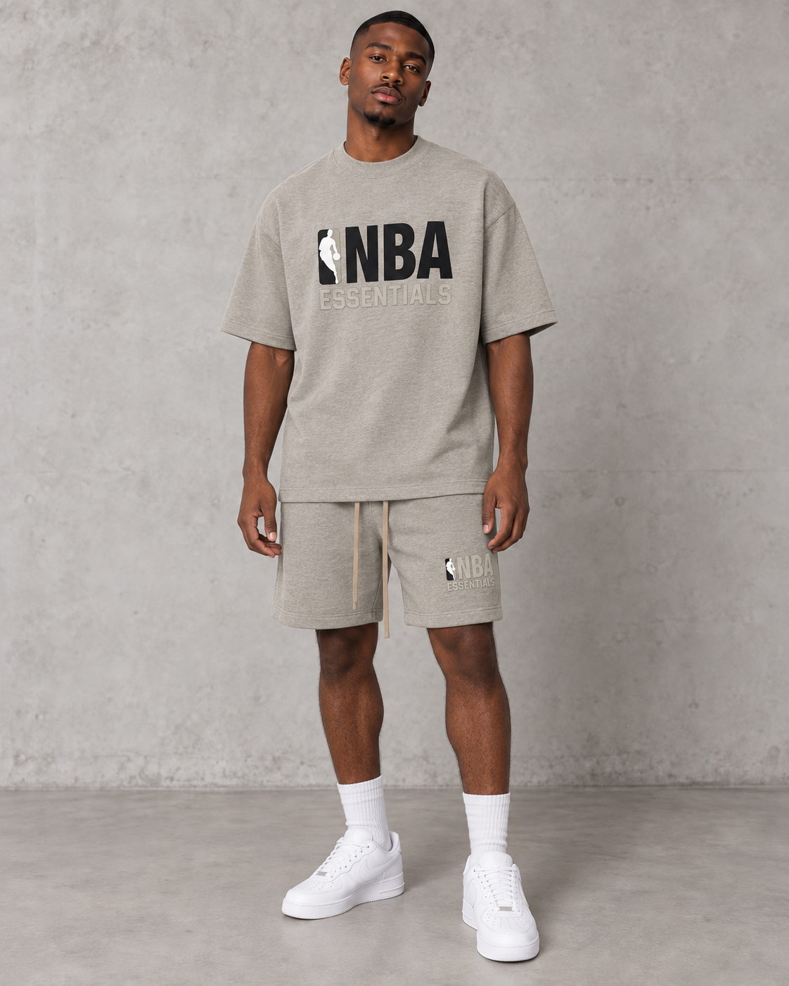 Fear of God Essentials NBA Short Set - Warm Heather — model wearing the product
