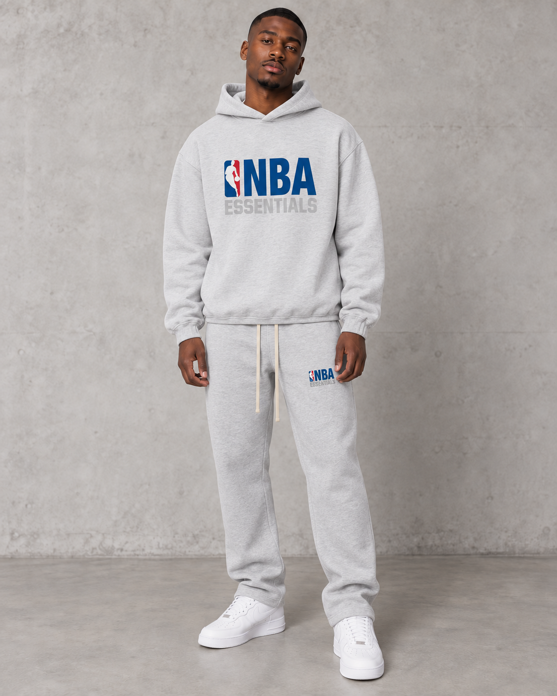 Fear of God Essentials NBA Tracksuit - Light Heather — model wearing the product