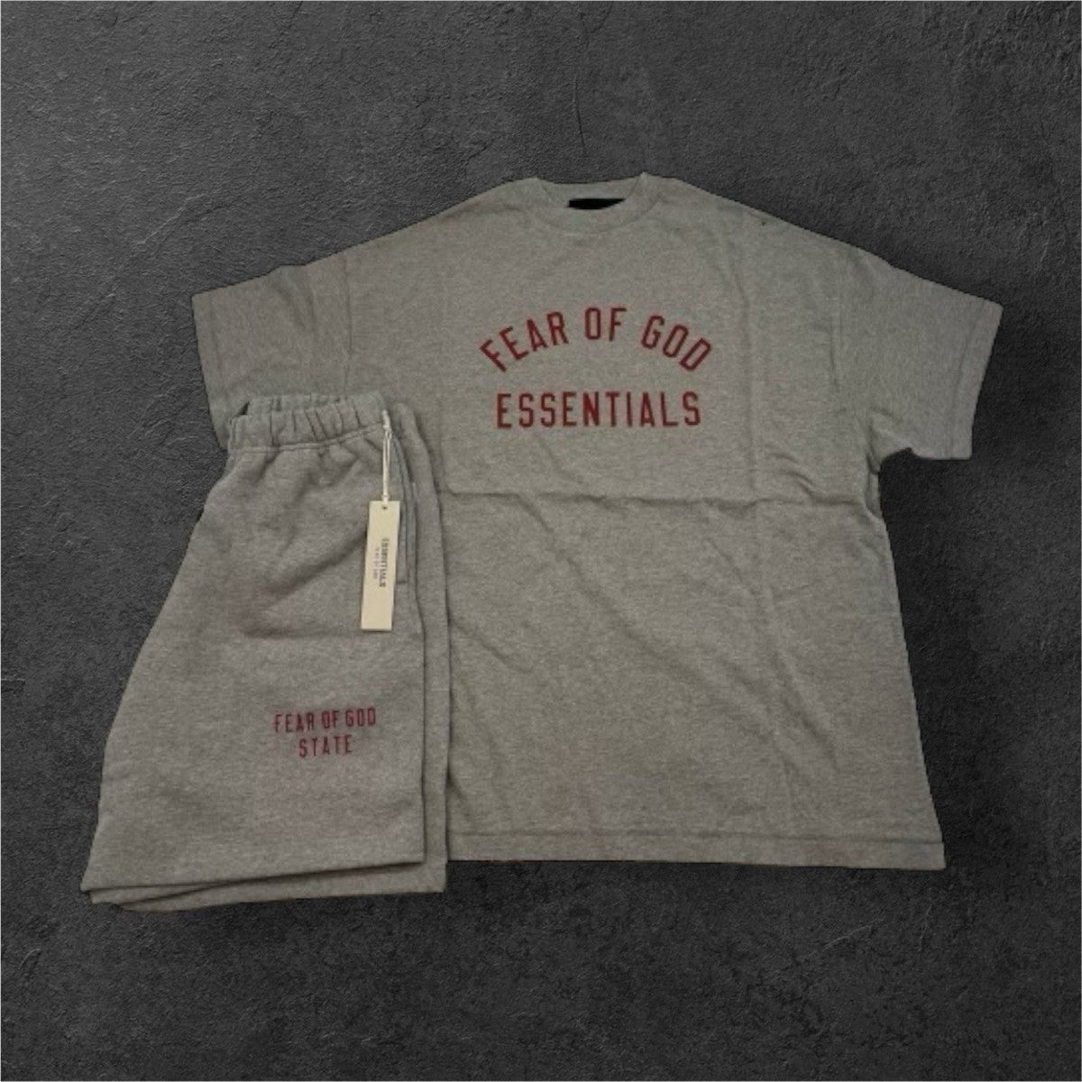 Fear of God Essentials FW24 Short Set - Dark Heather/Red