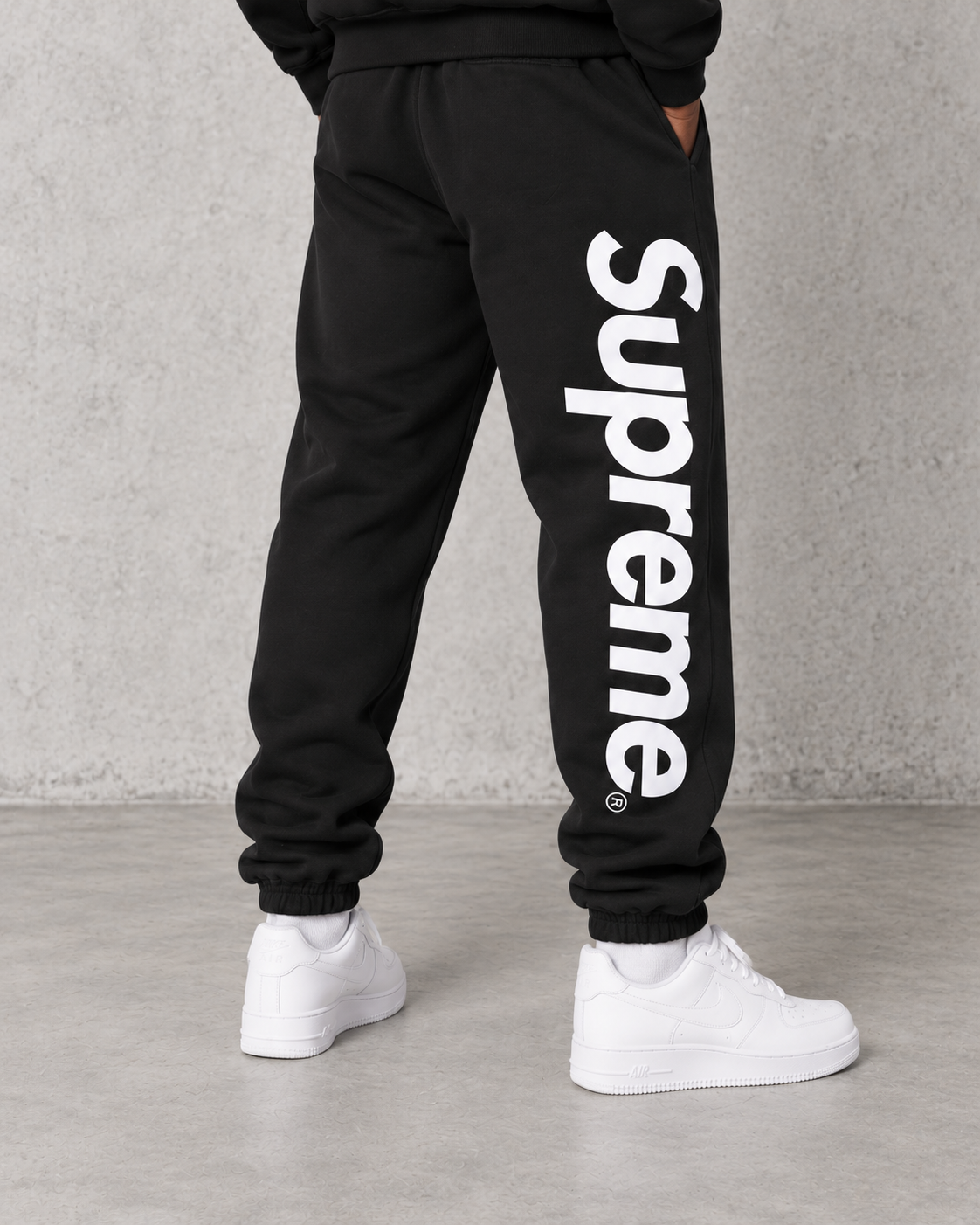 Supreme black joggers with white logo — joggers only