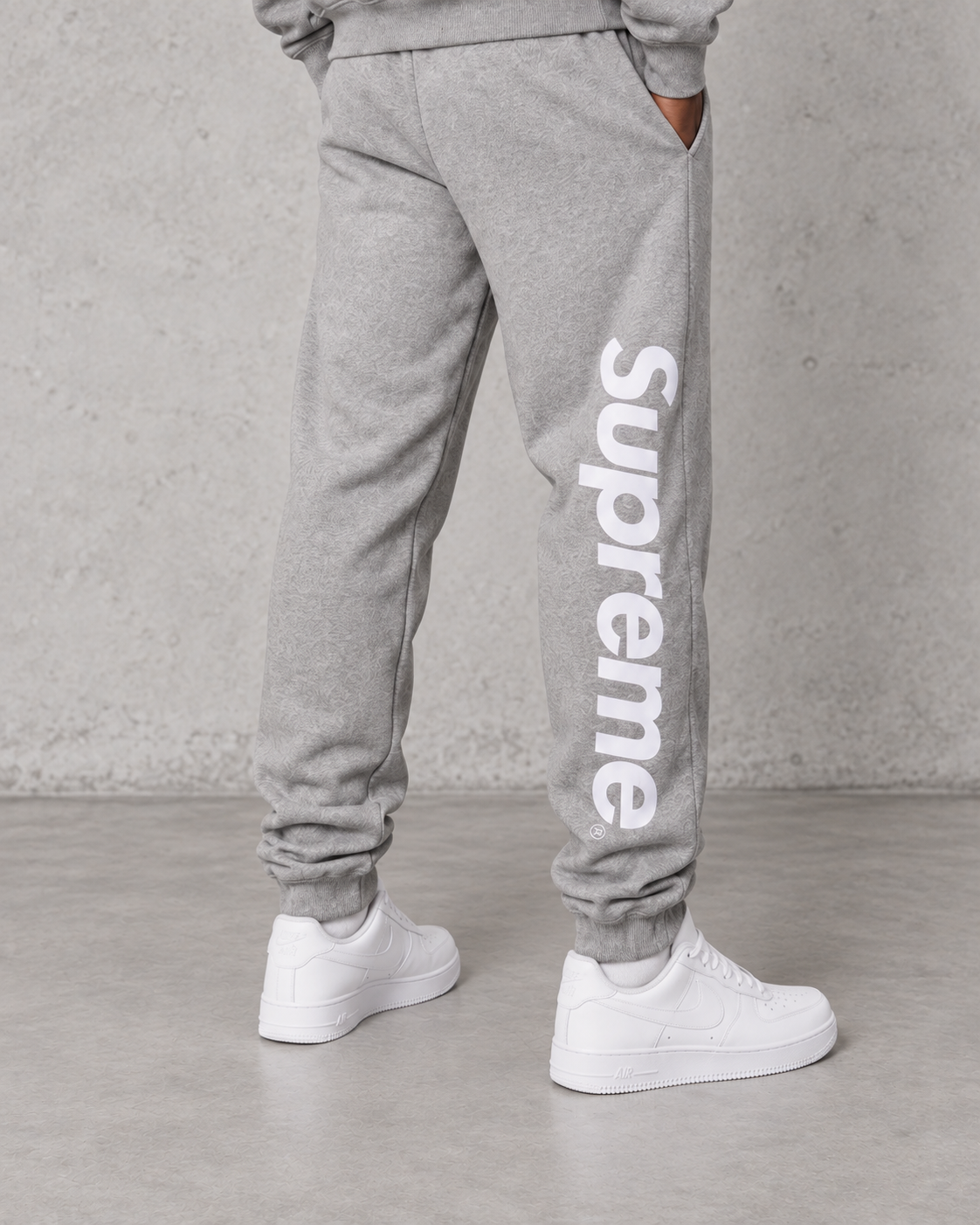 Supreme grey joggers with white logo — joggers only