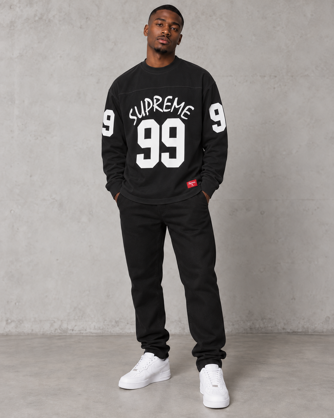 Supreme Long Sleeve 99 Black/White — model wearing the product